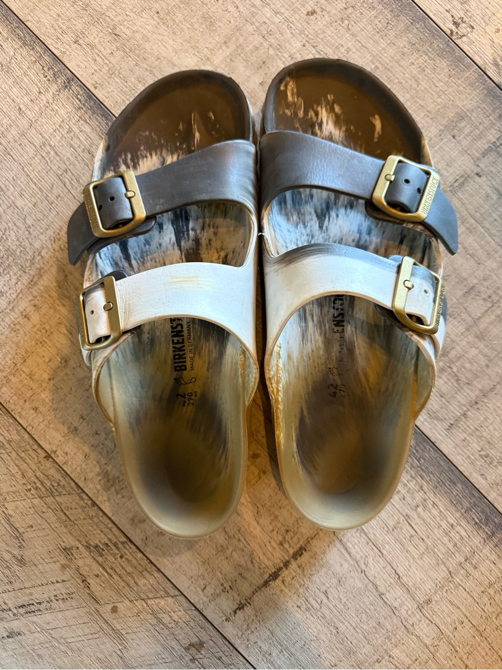 Birkenstock Kids Two-Tone Buckle Sandals in Brown and White